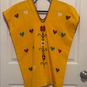 Yellow Embroidered Heart Poncho